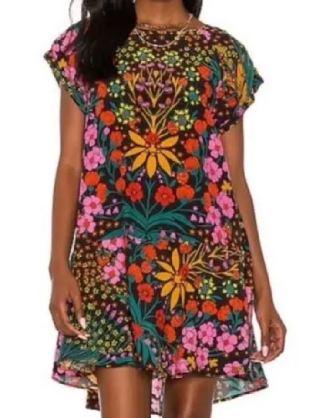 Free People Strawberry Fields Mini Dress, featuring a vibrant floral print
